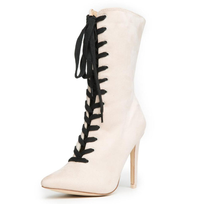 Nude Lace Up Pointed Toe Booties – Munroe Shoetique