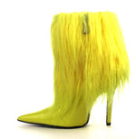 Yellow Short Fur Fringed Ankle Heel Boots