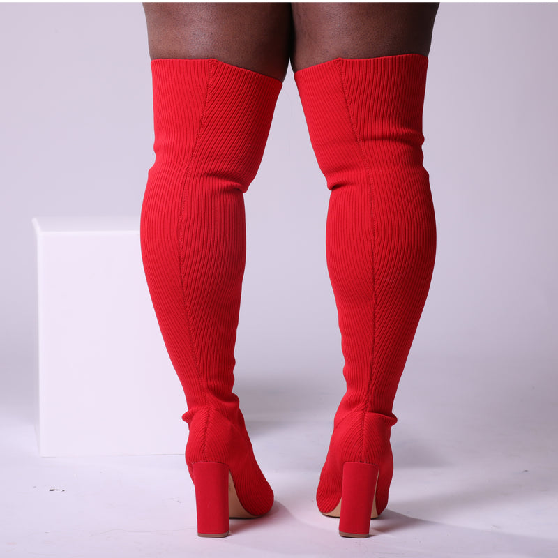 Women's Knee High Block Heel Sock Boot