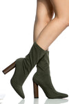 Olive Woven Thick Ankle Boot Heels