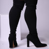 Black Thigh High Knit Sock Block Heel Boot