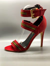 Red Zipper Embellished Strappy Single Sole Heels