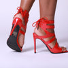 Red Cut Out Back Tie Up Heels