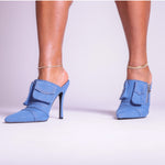 Blue Denim Pointed Toe Mule Heels