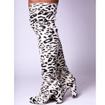 White Leopard Print Over The Knee Chunky Heel Boot