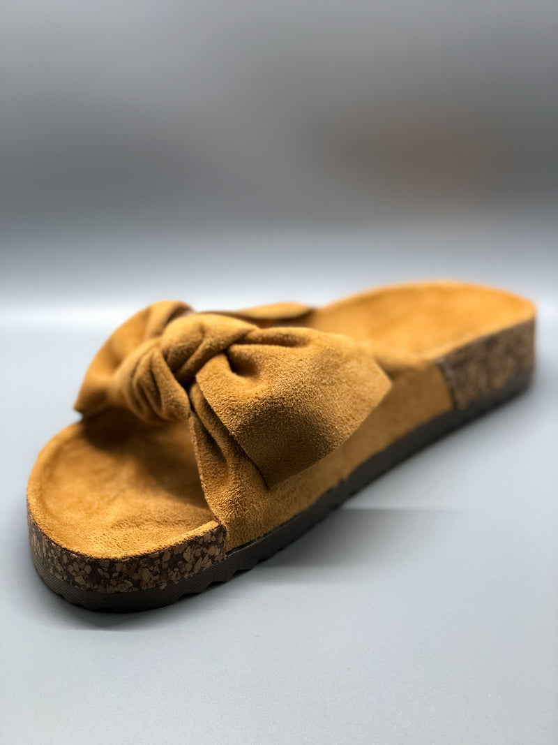 Tan Bow Flat Sandals