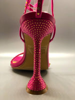 Pink Diamante Detail Lace Up Square Toe Pyramid Heel