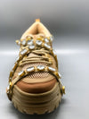 Tan Mesh Trim Jeweled Straps Lug Sole Sneaker