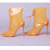 Orange Perspex Clear Lace Up Stiletto Booties