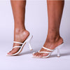 White Square Toe Thong hHigh Heel Mule Sandals