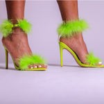 Lime Green Fur Stiletto Heels