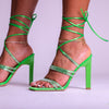Green Crystal Lace Up Heel Sandals