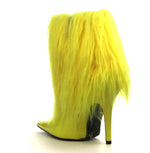 Yellow Short Fur Fringed Ankle Heel Boots